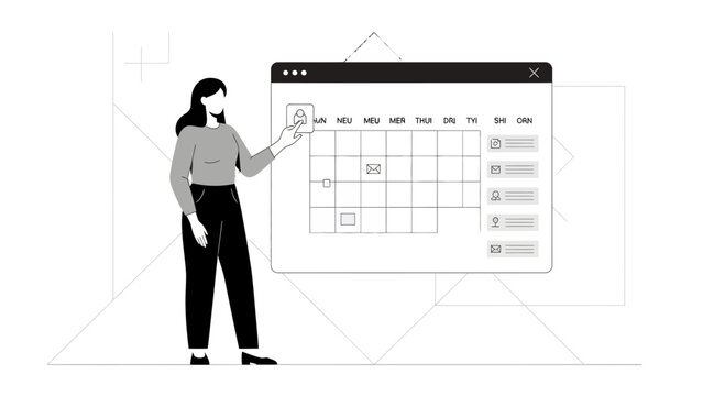 Woman planning schedule on digital calendar interface, time management concept - Powered by Adobe