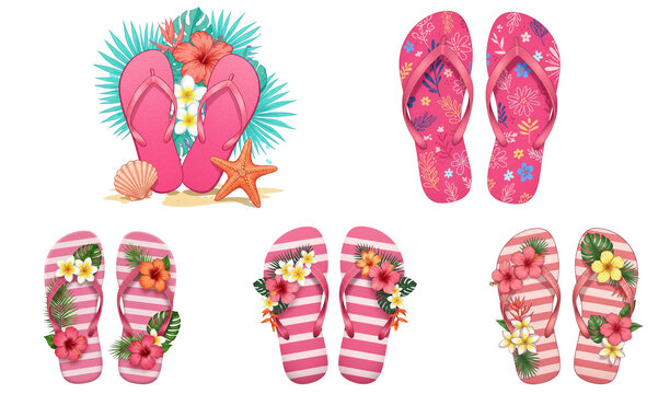 Summer Beach Pink Flip Flops Set Transparent Background
