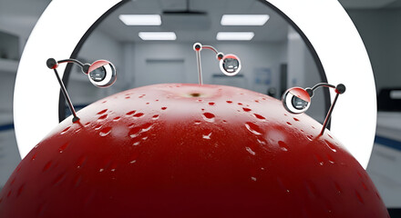 A creative and futuristic apple with robot eyes, perfect food technology concept image