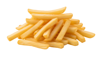 Golden french fries pile seasoned with small grains of salt