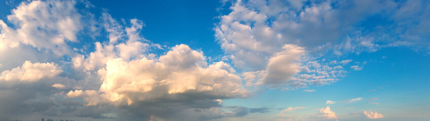 Long panorama cloudy sky in summer with bright turquoise color, Nature clound sky background