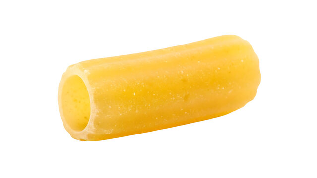 Single rigatoni pasta tube on transparent background