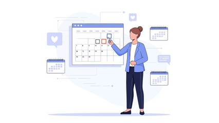 Woman planning schedule on digital calendar, time management and organization concept