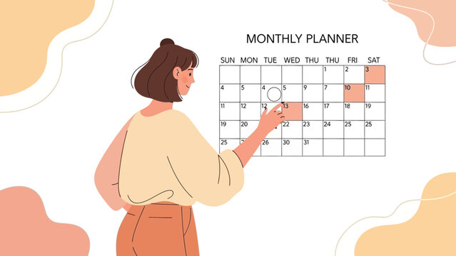 Woman planning monthly calendar, scheduling appointments, time management concept - Powered by Adobe