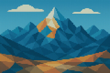 Geometric Triangle Mountain Range Poster Design in Halftone Illustration Style