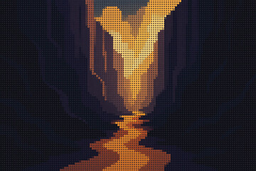 Deep Canyon Walls with Shadows and Dramatic Sky Light Halftone Illustration