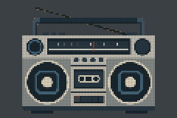 Retro Halftone Cassette Player Illustration with Geometric Speaker Shapes and Bold Decor