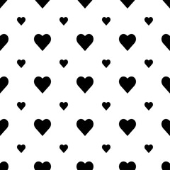 Black hearts on a white background vector seamless pattern. Monochrome print for fabric and wallpaper in a classic style. Lovely endless backdrop for cards and design.