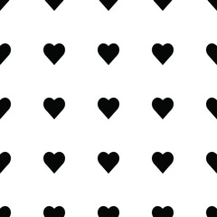 Black hearts on a white background vector seamless pattern. Monochrome print for fabric and wallpaper in a classic style. Lovely endless backdrop for cards and design.