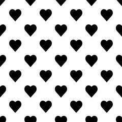 Black hearts on a white background vector seamless pattern. Monochrome print for fabric and wallpaper in a classic style. Lovely endless backdrop for cards and design.