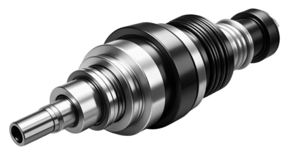 Closeup of a fuel injector nozzle, a critical component in modern engine systems, isolated on white isolated on transparent background