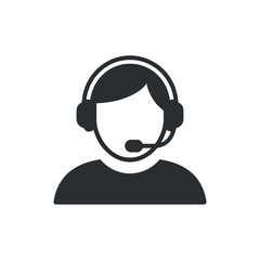 A simple black and white icon depicts a person wearing a headset with a microphone representing customer support or communication services