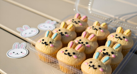 Adorable Easter Bunny Themed Cupcakes Displayed Beautifully In A Transparent Container