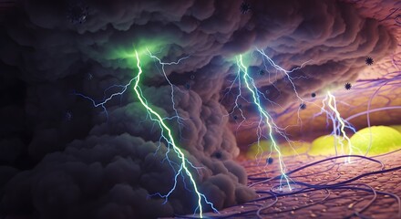 3D illustration of a microscopic crystalline virus cell featuring a glowing orange energy core with sharp blue translucent spikes representing scientific research and pandemic viral infection