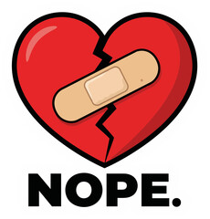 Broken heart with bandage and Nope text Anti-Valentine sticker.