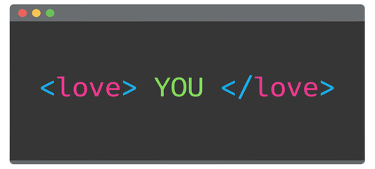 Programmer code editor window with Love You syntax.