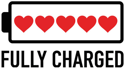 Fully charged battery icon with red heart levels.