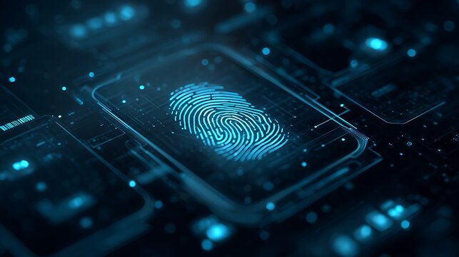 Glowing digital fingerprint on a circuit board, security concept - Powered by Adobe