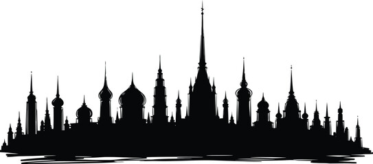 Black silhouette of Moscow cityscape for Russian culture and tourism projects