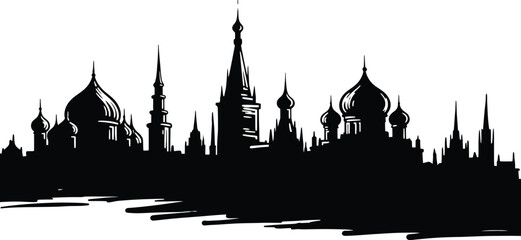 Moscow, Russia, city skyline silhouette with Saint Basil's Cathedral
