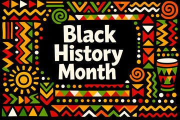 Black history month decorative poster illustration. Black History Month celebration with african patterns and symbols