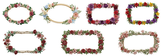 Decorative flower frames set, transparent background  
