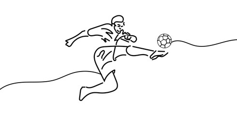 Football player line art. football kick line drawing. png and vector illustration on transparent background