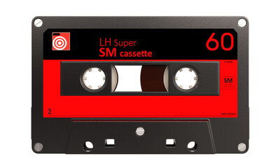 3d Retro audio cassette tape isolated background
