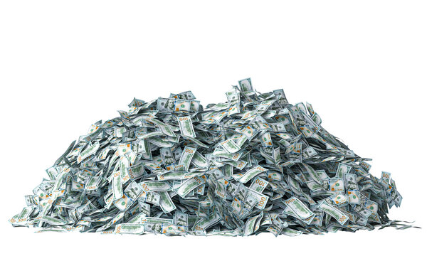3d pile us 100 dollar transparent background