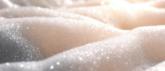 Fototapeta premium White snowy surface with small sparkles reflecting light during winter in an outdoor setting showing a quiet landscape