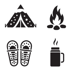Minimal winter camping silhouette icon for cold adventure design