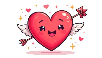 Cupid Heart Character &ndash; 3D Cartoon Pink Heart with Wings, Arrows, and Cheerful Expression in Cozy Setting