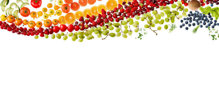abstract background with place for text. collage of fresh vegetables and fuit. Background of fruits, vegetables and berries