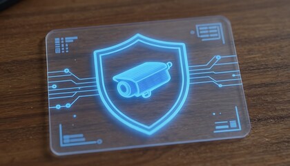 Cybersecurity Shield Icon &ndash; Glowing Blue Padlock Symbol with Digital Circuit Patterns for Data Protection