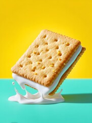 Delicious golden graham cracker with vanilla icing bright studio setting food photography