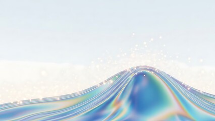 Holographic ocean wave crest with sparkling droplets