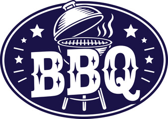 Vintage BBQ Grill Logo Emblem Barbecue Restaurant Design.