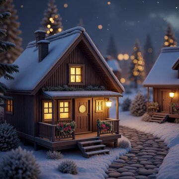 de invierno, navida, nieve, &aacute;rbol, paisaje, ilustraci&oacute;n, vacaciones, vector, bosque, escena, cardar, copo de nieve, catarro, naturaleza, languidecer, celebraciones, noche, a&ntilde;o nuevo, nevado, casa, est