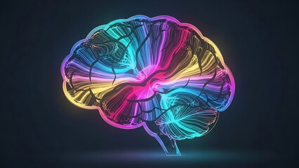 Neon fiber brain mesh artificial intelligence concept