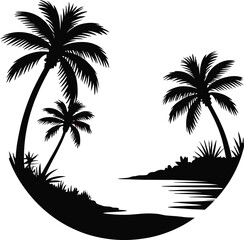 Tropical Palm Beach Circular Silhouette