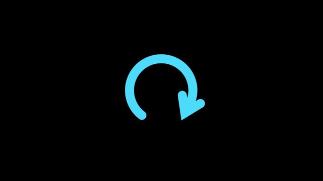 A simple animated loading icon with a blue arrow circling on a black background