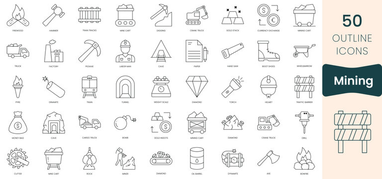 Set of mining icons. Thin outline icons pack. Vector illustration