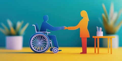 Inclusive care and assistance concept with wheelchair user and helper