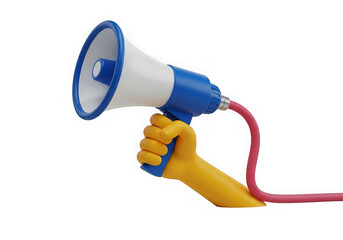 Hand holding blue megaphone