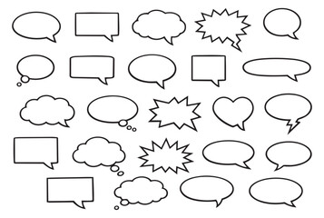 Line art speech bubble set featuring various shapes and styles for communication design
