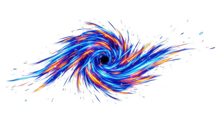 Swirling vortex of blue and orange light streaks on black abstract spiral