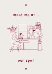 "Meet me at our spot" poster, friends date, love date card, kitchen, cafe wall art, greeting post card