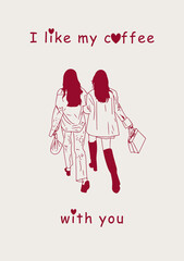 "I like my coffee with you" poster, Valentines Day card, kitchen, cafe wall art, greeting post card
