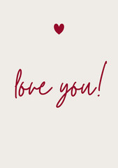 Valentine greeting card, love text lettering, wall art poster