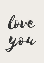 Valentine greeting card, love text lettering, wall art poster